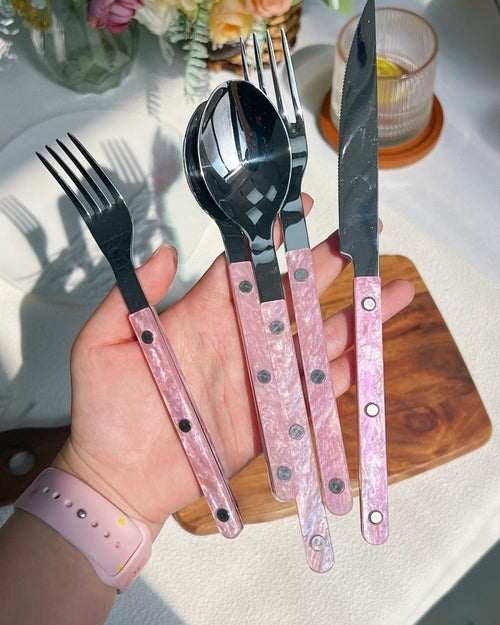 Set of 10 Sleek Modern Pinky Elegant Salt Lake Flatware Cutlery